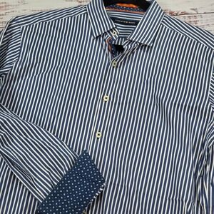 Hammer‎ Made Button Down Shirt Mens M Blue White Striped Paisley Trim Excellent